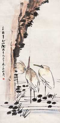 张聿光 辛酉（1921年）作 鹭鸶 镜心